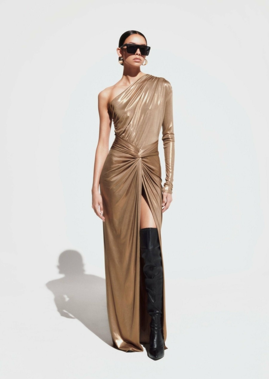 Dresses LAPOINTE | Coated Jersey One Shoulder Dress Pale Gold