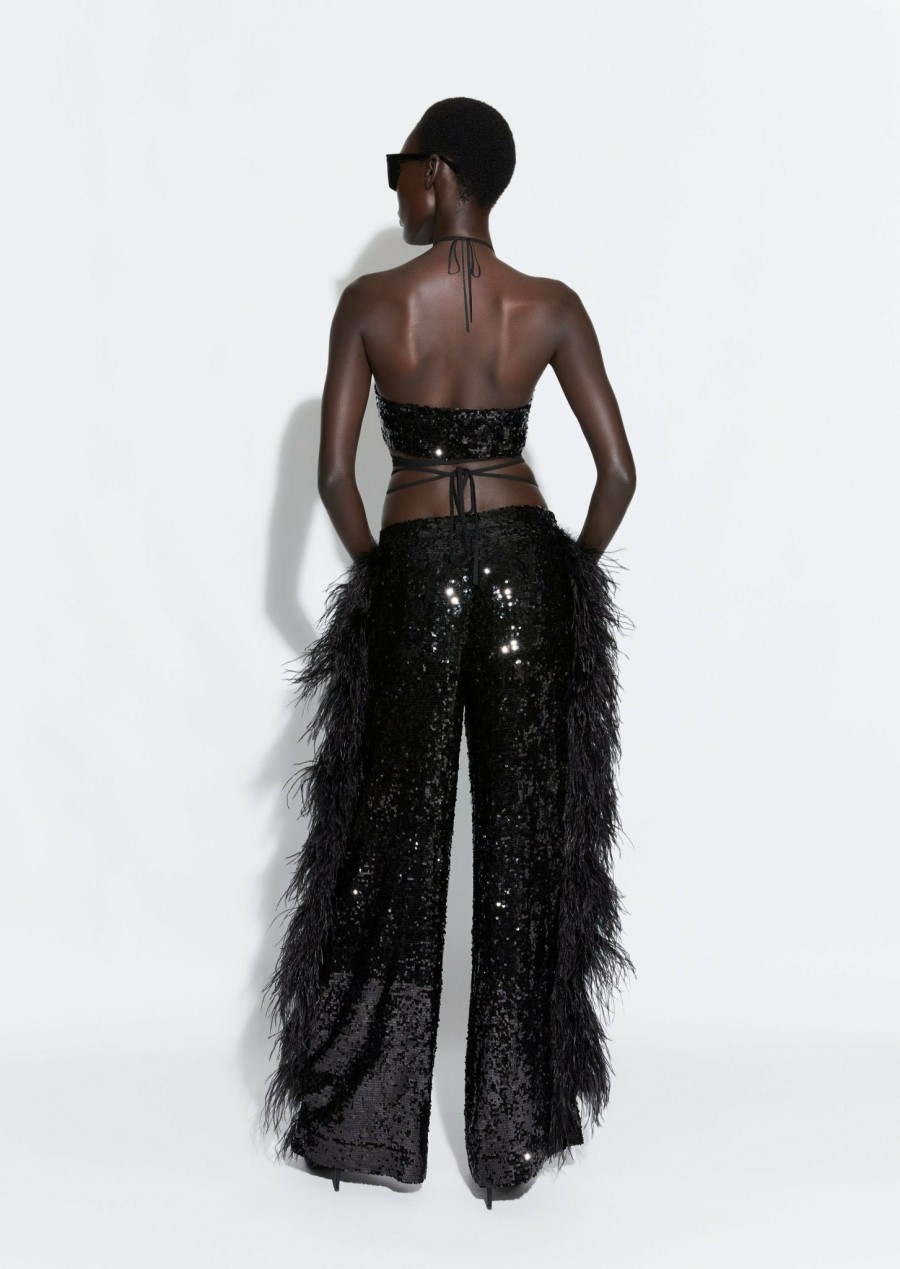 Feathers|Bottoms LAPOINTE | Sequin Relaxed Trouser With Feathers Black