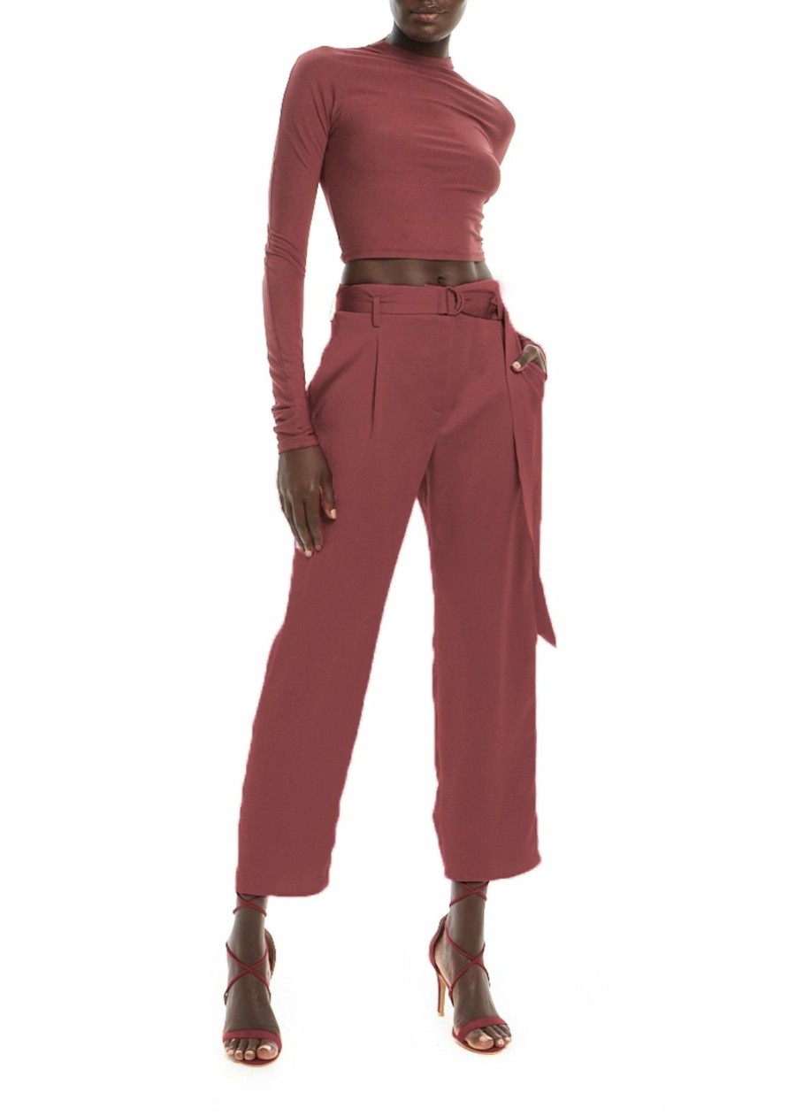 Bottoms LAPOINTE | Satin Belted Cropped Pant Merlot