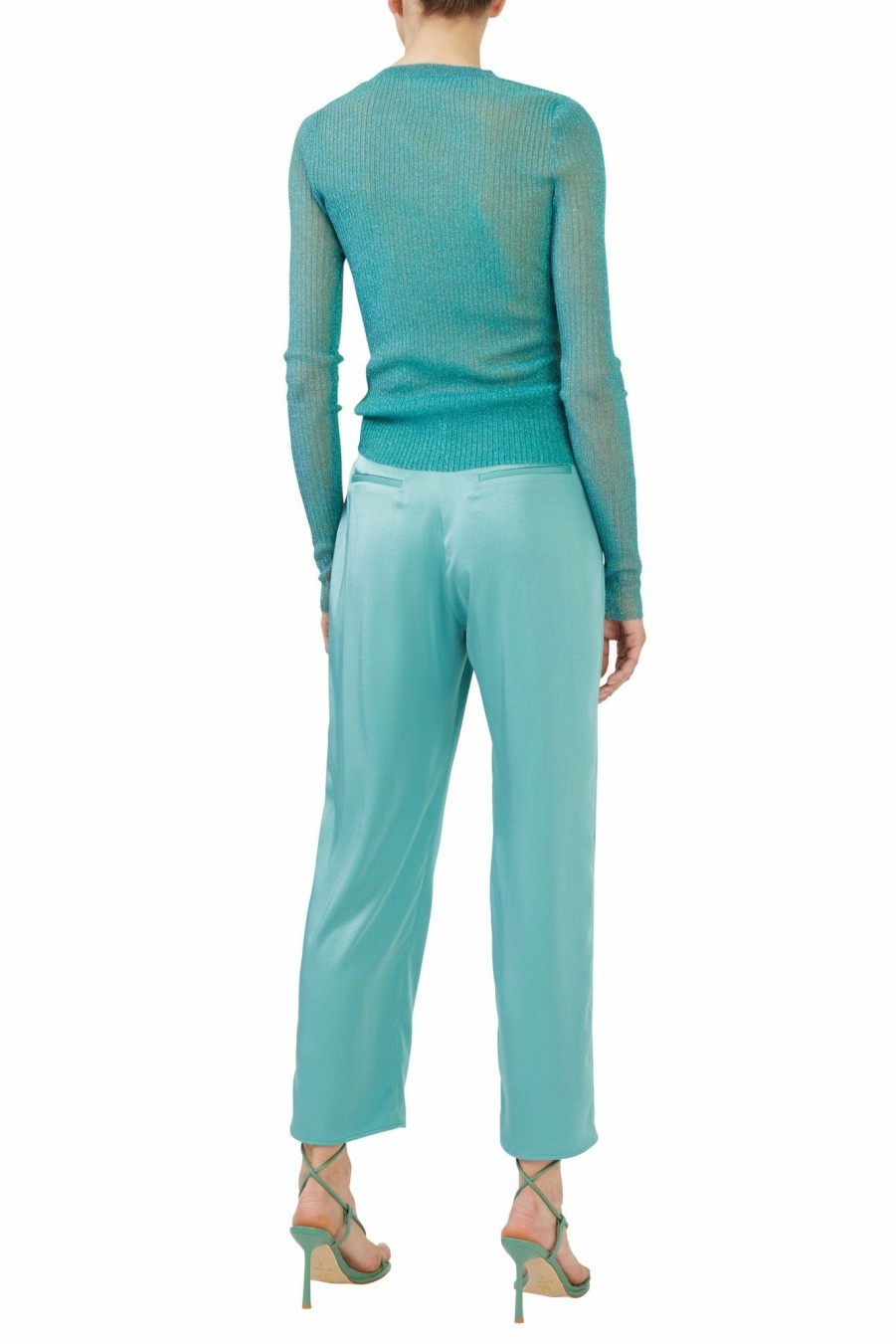 Bottoms LAPOINTE | Satin Belted Cropped Pant Sea Green