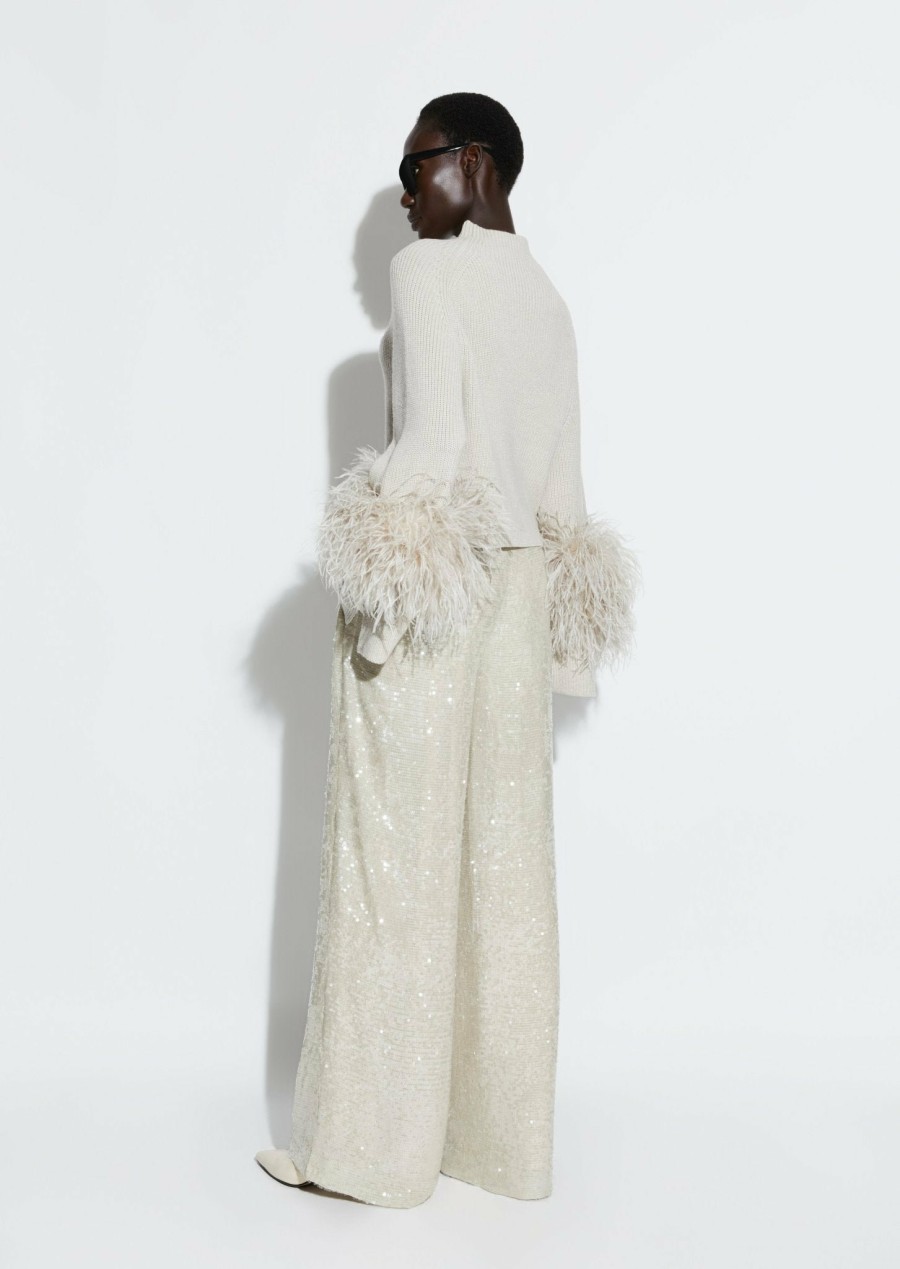 Knitwear|Feathers|Tops LAPOINTE | Wool Cropped Raglan Sweater With Feathers Melange Gray