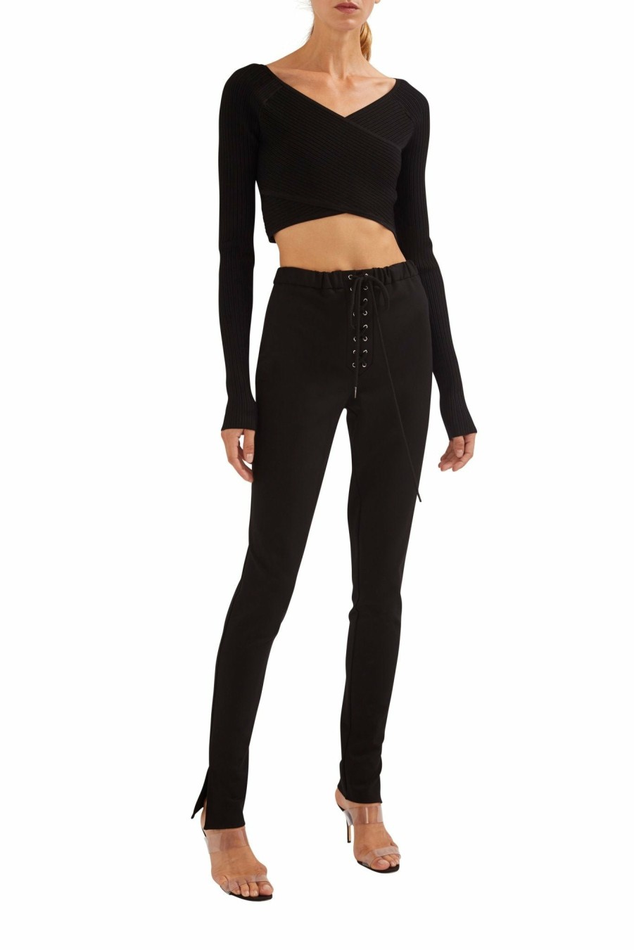 Tops LAPOINTE | Shiny Viscose Cropped Top Black