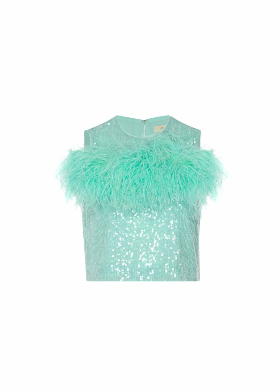 Feathers|Tops LAPOINTE | Sequin Tank With Feathers Aqua