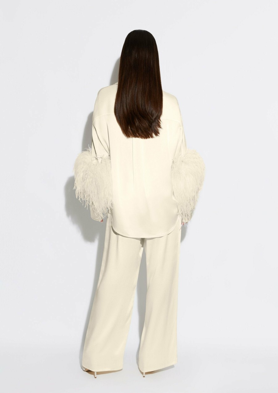 Bridal|Feathers|Tops LAPOINTE | Satin Button Down With Feathers Cream