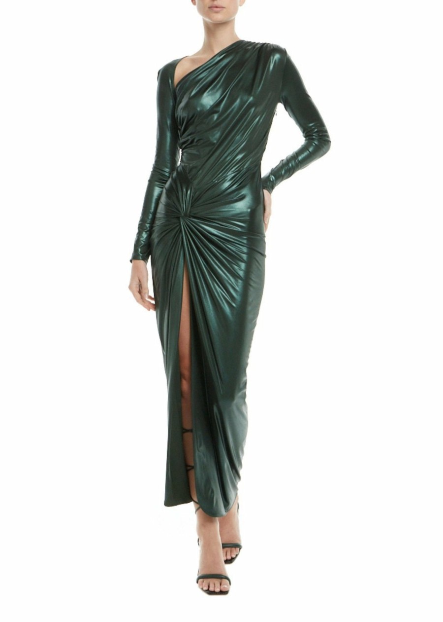 Dresses LAPOINTE | Shiny Jersey Sarong Dress Forest