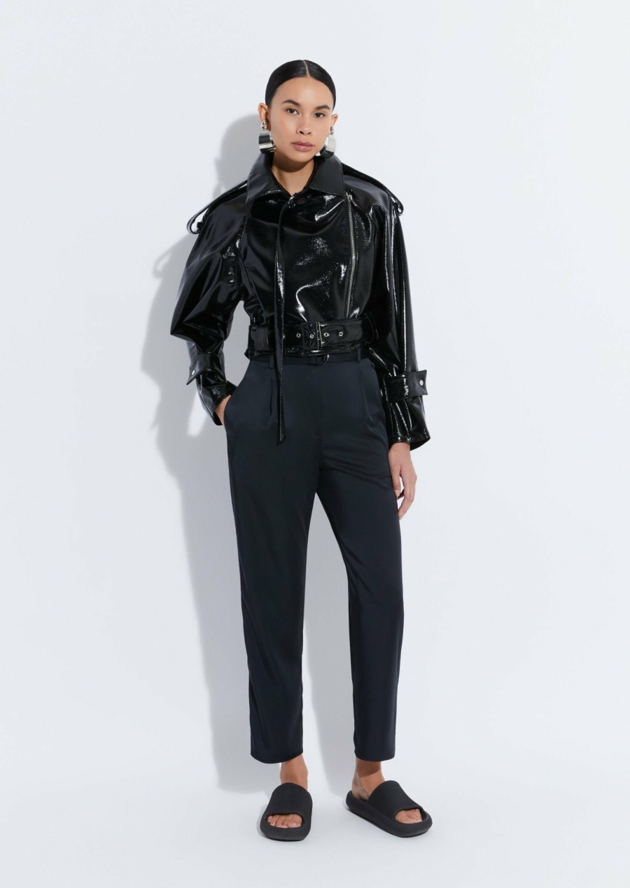 Bottoms LAPOINTE | Satin Belted Cropped Pant Black