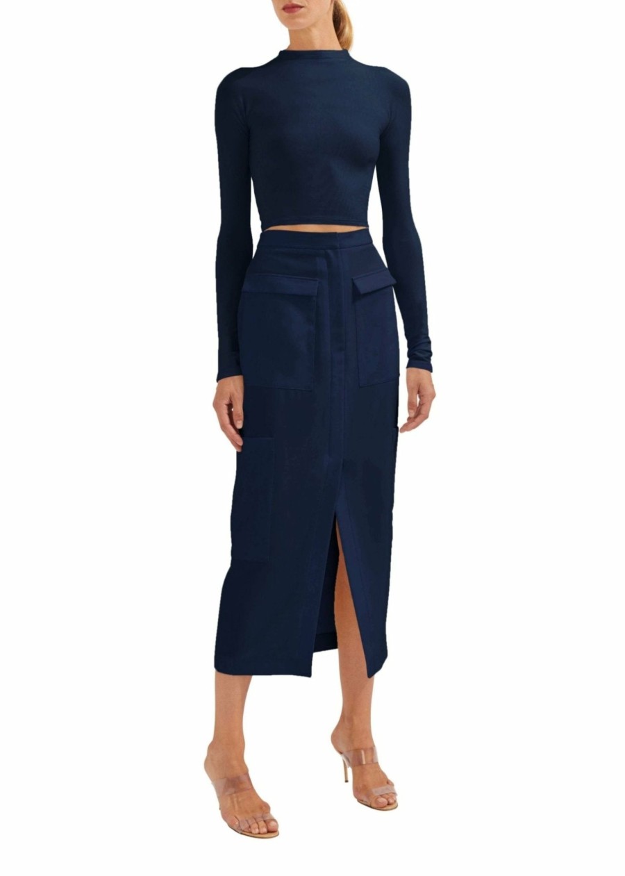 Bottoms LAPOINTE | Matte Crepe Cargo Skirt Navy