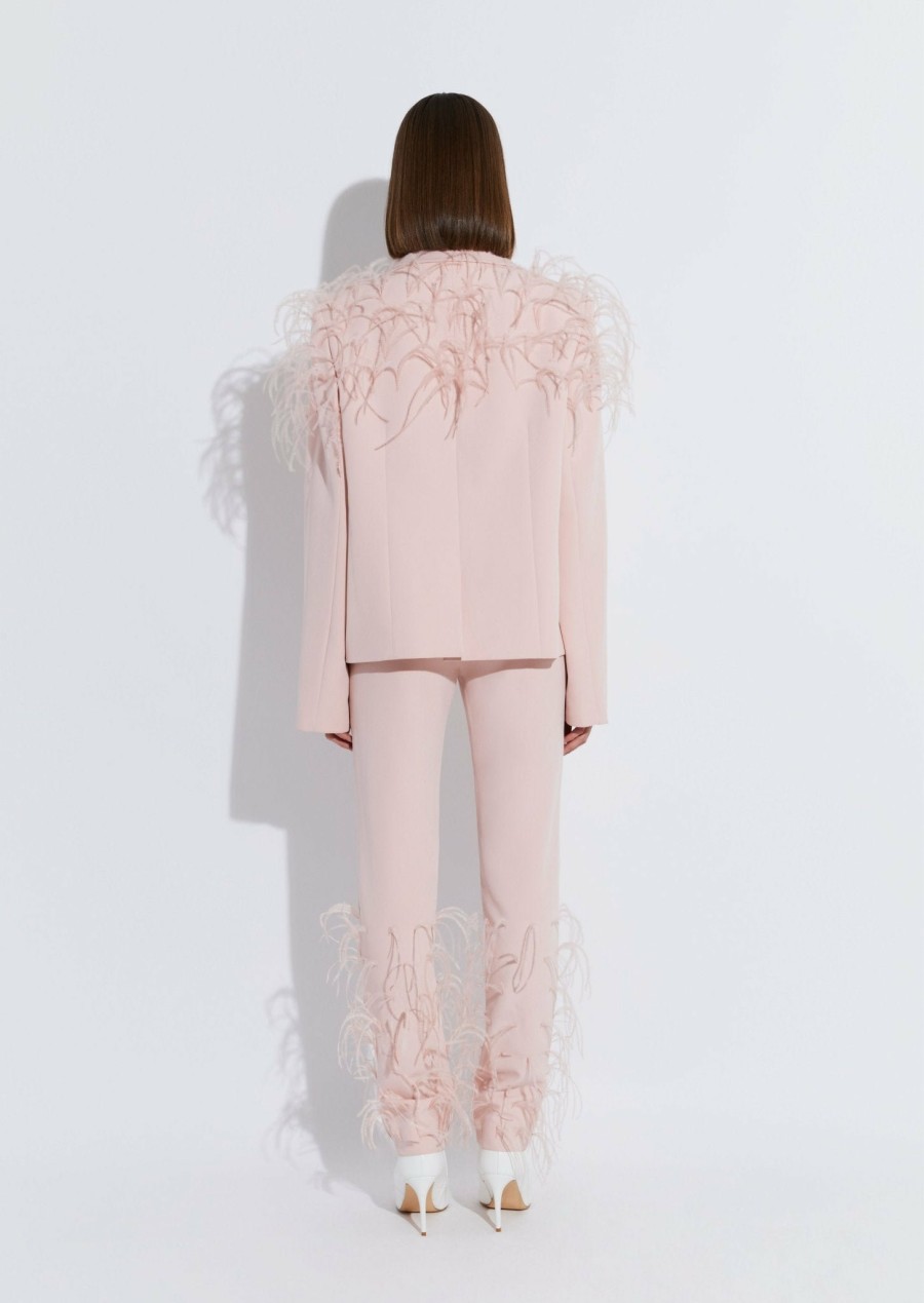 Feathers|Bottoms LAPOINTE | Matte Crepe Slim Trouser With Feather Embroidery Light Pink