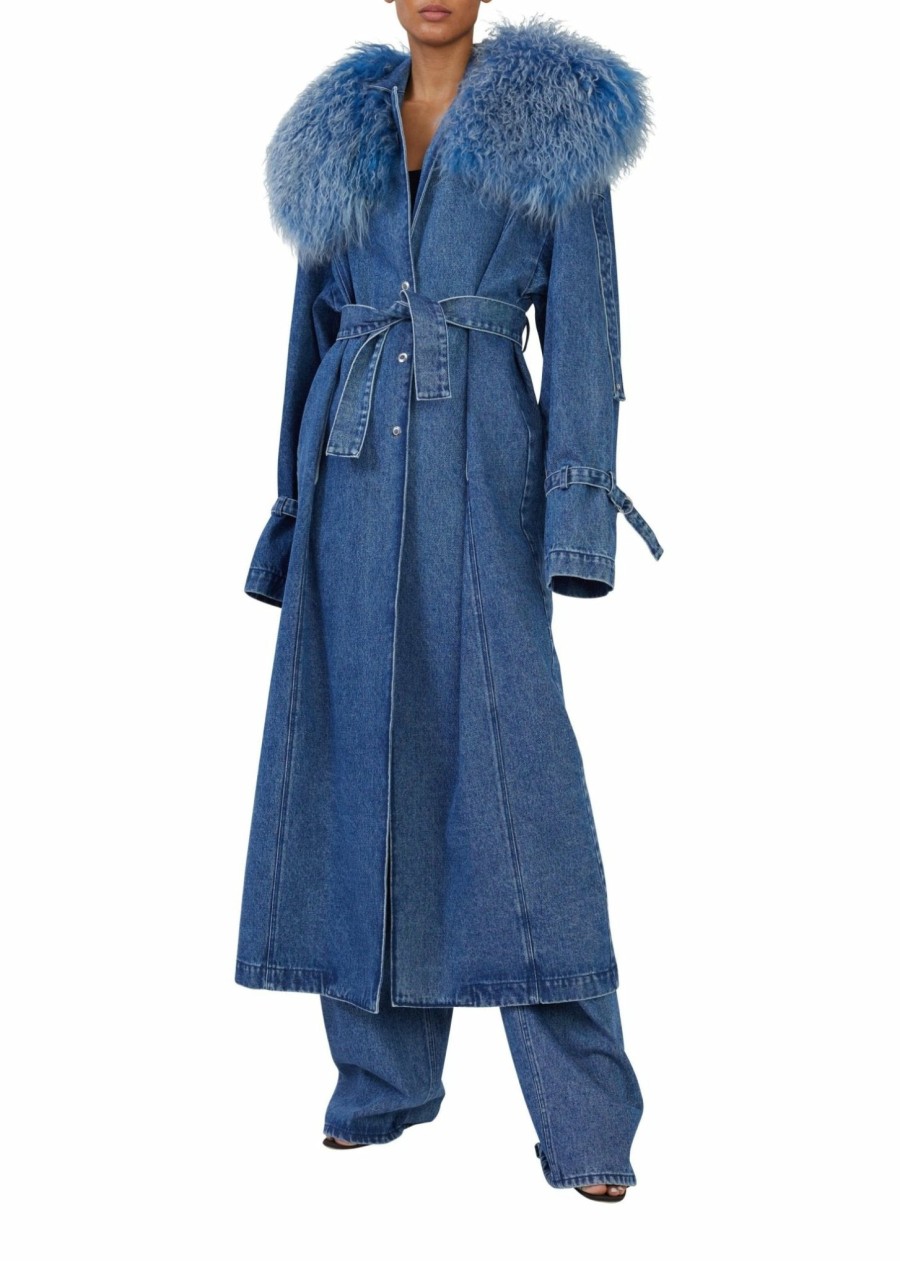 Outerwear LAPOINTE | Vintage Denim Relaxed Trench With Shearling Washed Denim