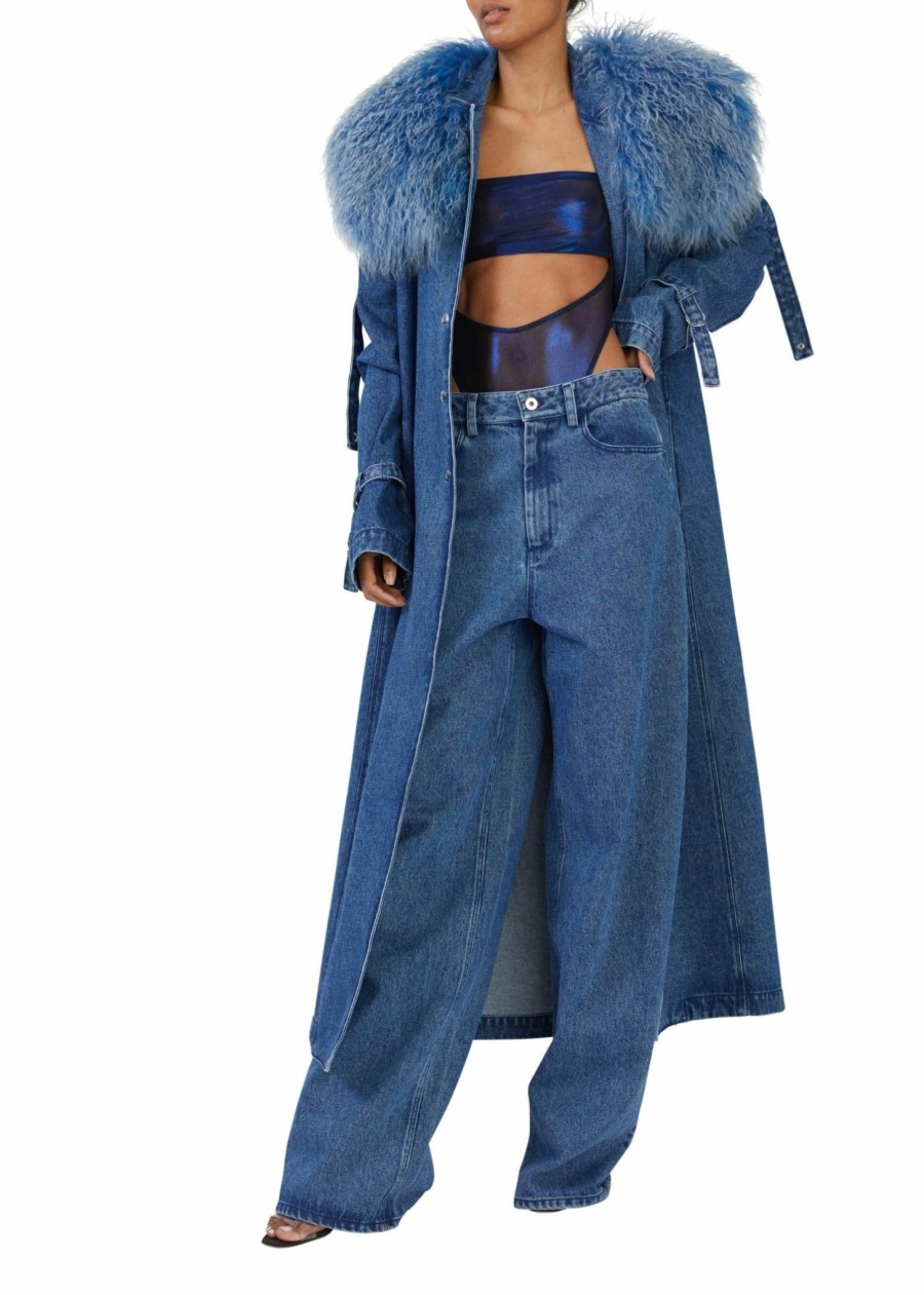 Outerwear LAPOINTE | Vintage Denim Relaxed Trench With Shearling Washed Denim