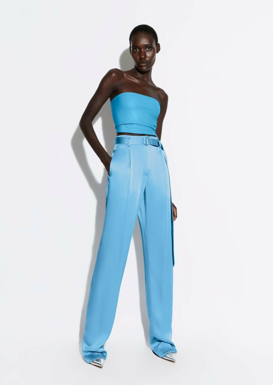 Tops LAPOINTE | Faux Leather Tube Top Sky Blue