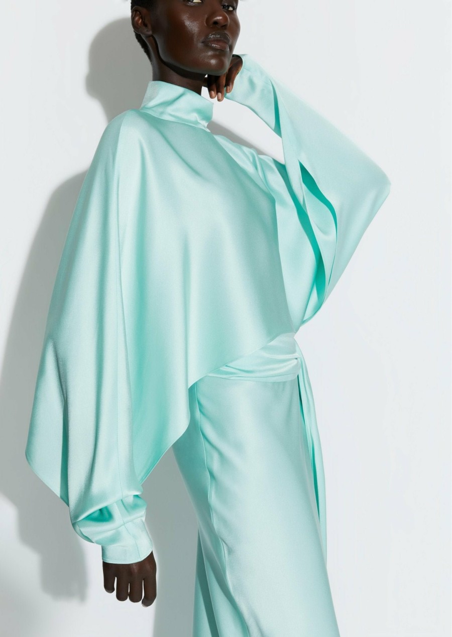 Tops LAPOINTE | Satin Crop Caftan Top Seafoam