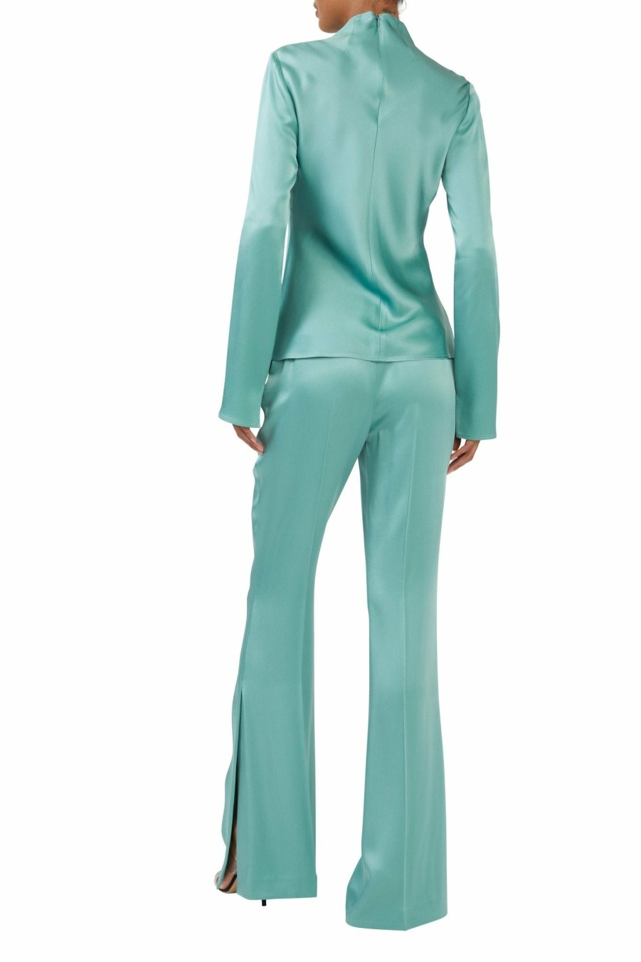 Bottoms LAPOINTE | Satin High Waisted Flared Pant Sea Green