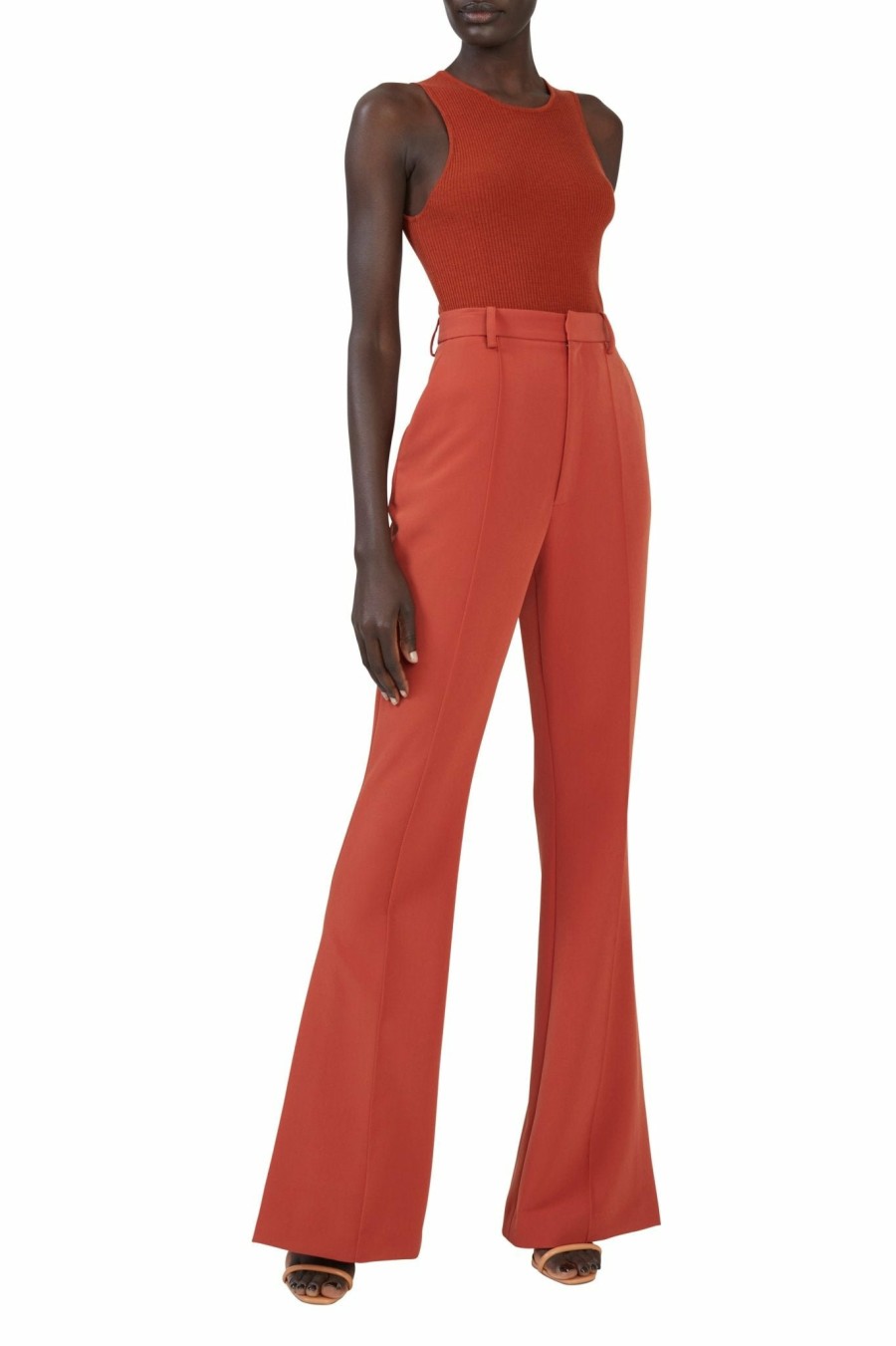 Bottoms LAPOINTE | Matte Crepe High Waisted Flare Leg Pant Cinnamon