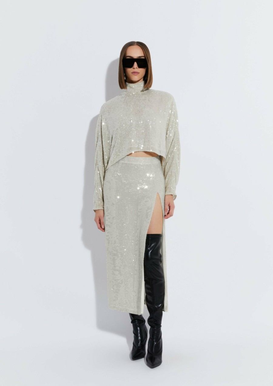 Tops LAPOINTE | Sequin Crop Caftan Top Gray