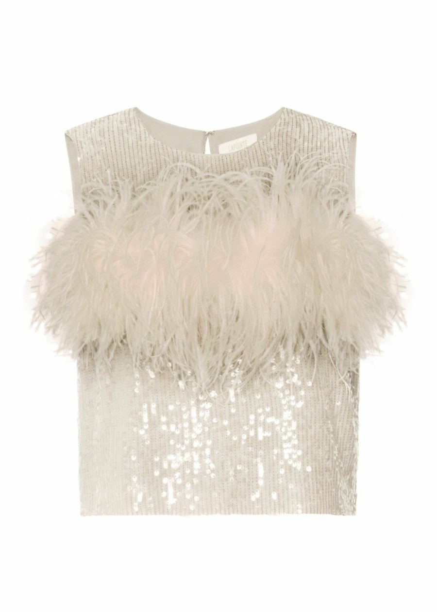 Bridal|Feathers|Tops LAPOINTE | Sequin Tank With Feathers Cream